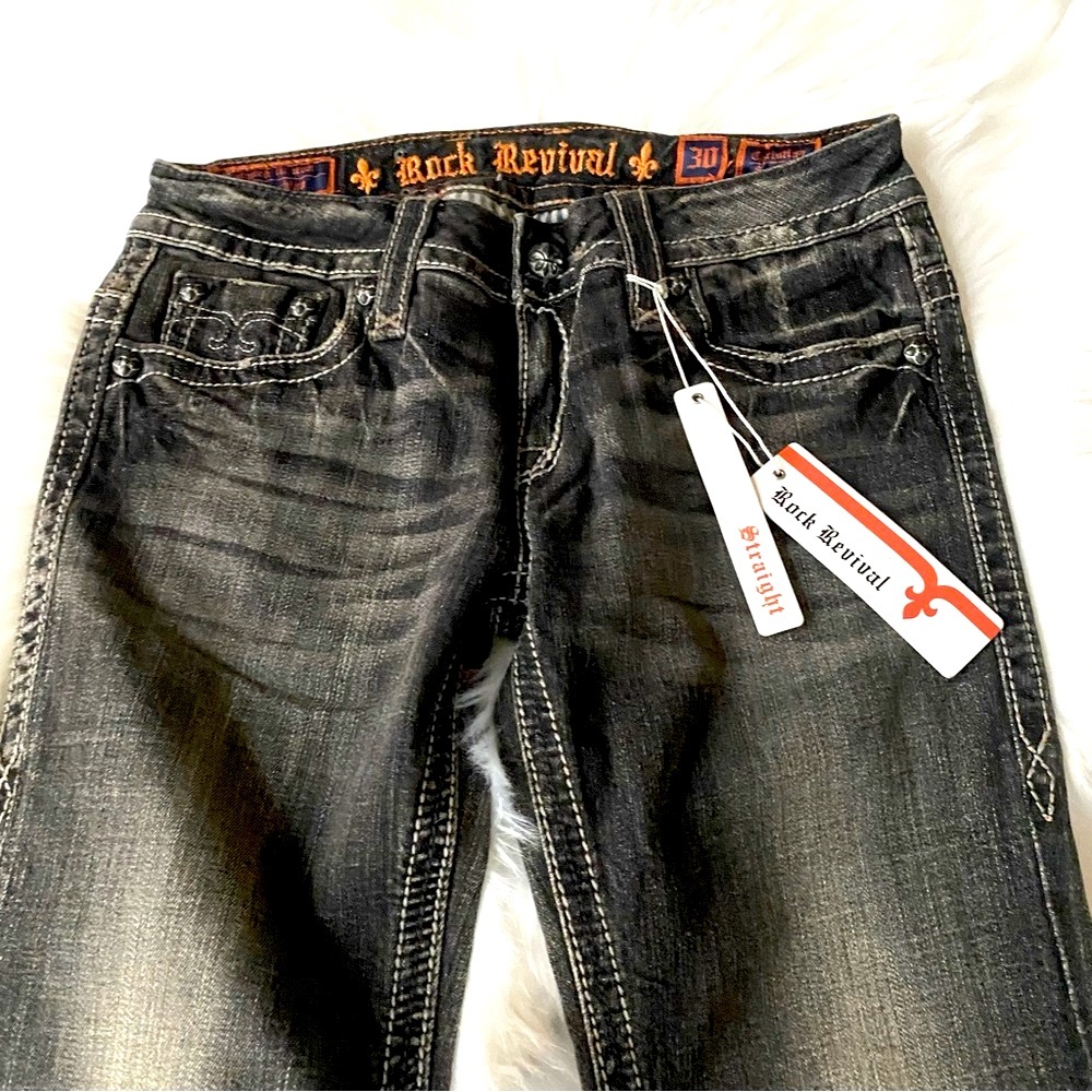 NWT Rock Revival Christina black distressed jeans with 98% cotton 2% elastins